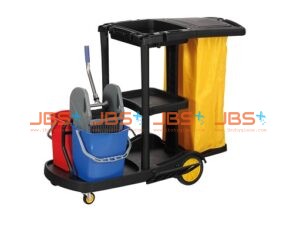 Black Janitor Cart w Double Bucket